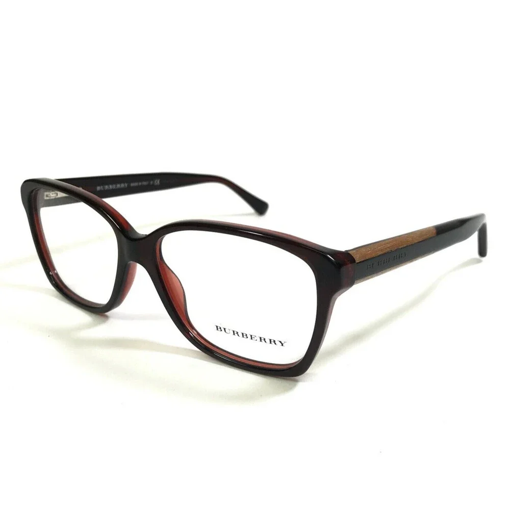 Burberry Eyeglasses Frames B 2121 3008 Burgundy Red Brown Wood Square 52-14-140